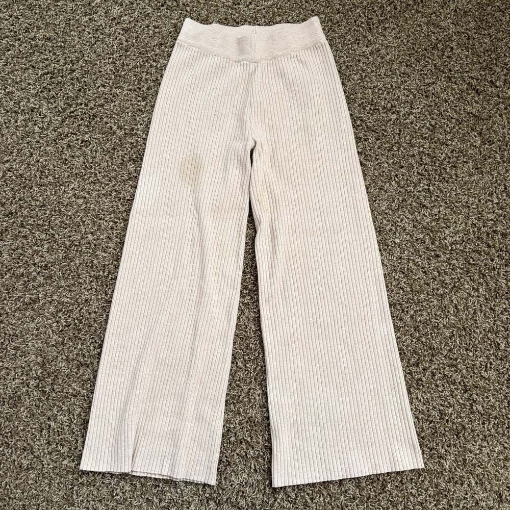 Cream Ribbed Knit Pants